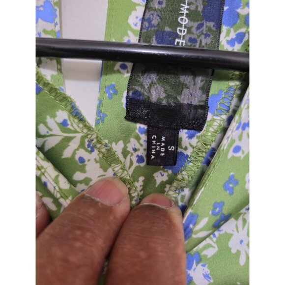 Code Mode Green Floral Tiered Ruffle Fary Tale Dress Puff Sleeves Size S - Picture 7 of 9